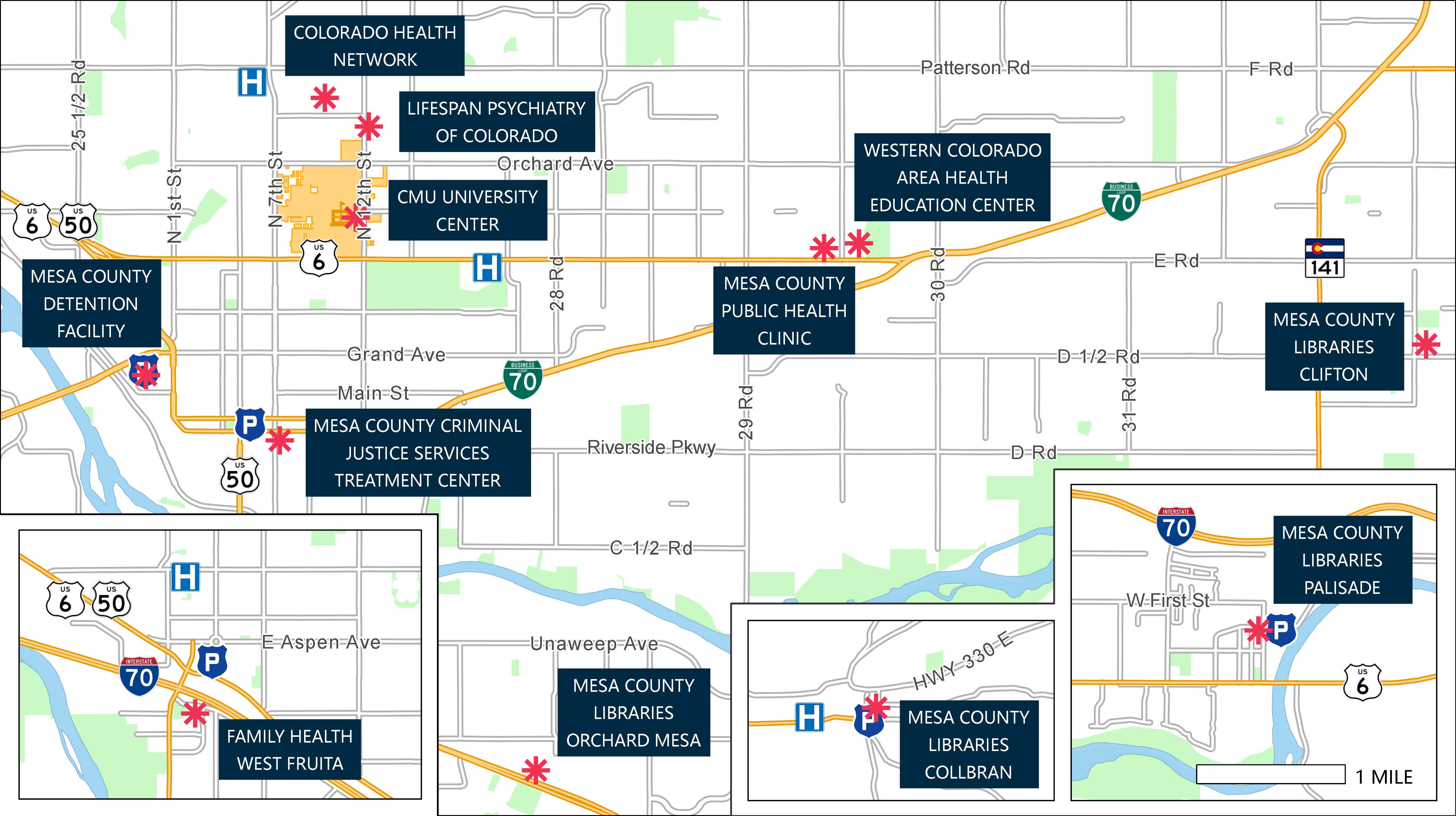 Map of naloxone kiosk locations in Mesa County