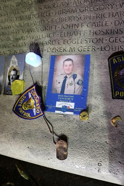 Photograph of Deputy Geer National Law Enforcement Officers Memorial with photo under his name