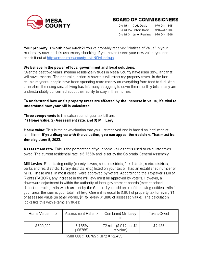 Image of the first page of an open letter regarding property taxes 