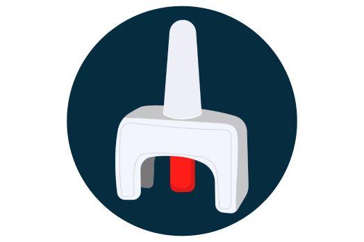Image of a white naloxone cannister with a red button to administer.