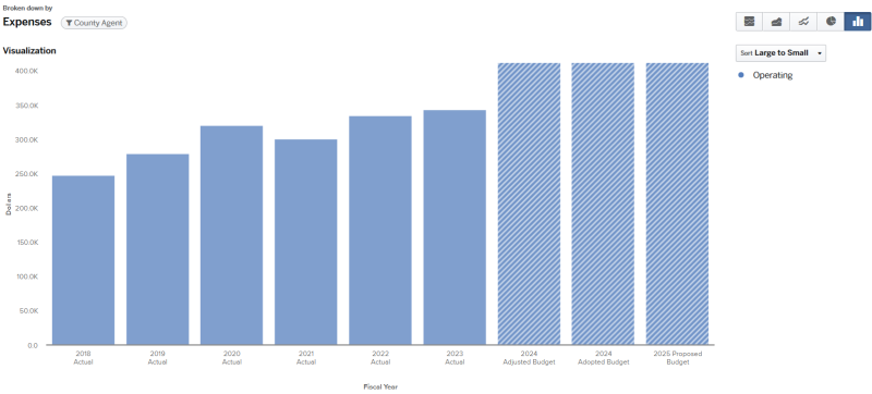 Graph for 2024 Budget Details and Trends County Agent (graph data on page).