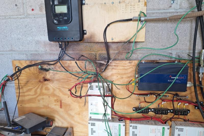 Red and green wires burnt from lightning strike. 