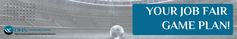 Blue and gray image of a soccer field with the mesa county workforce center logo.
