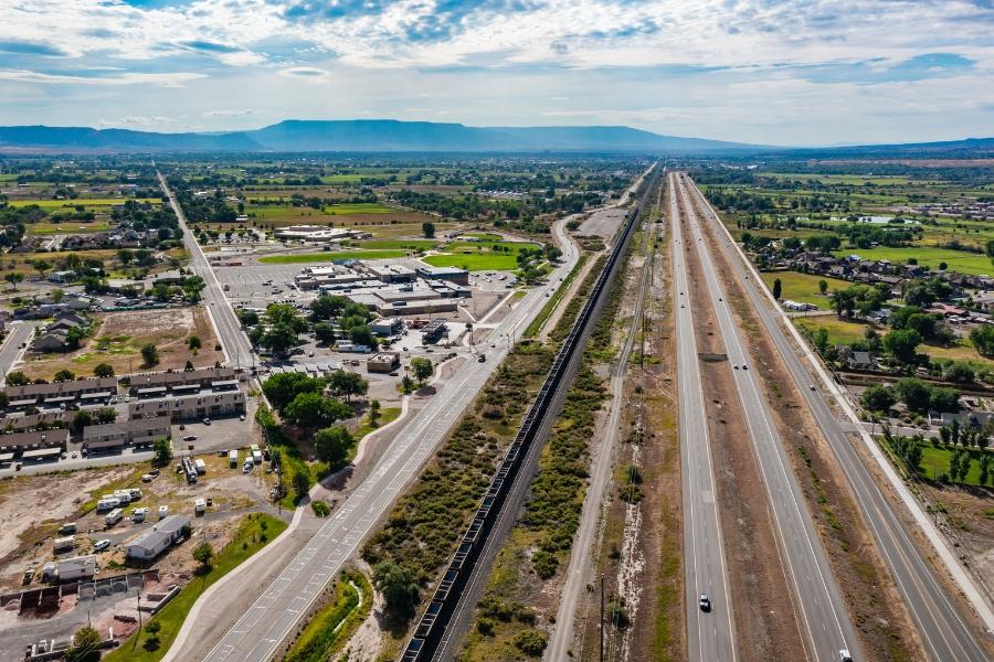 Aerial view of roads in Mesa County, CO.
