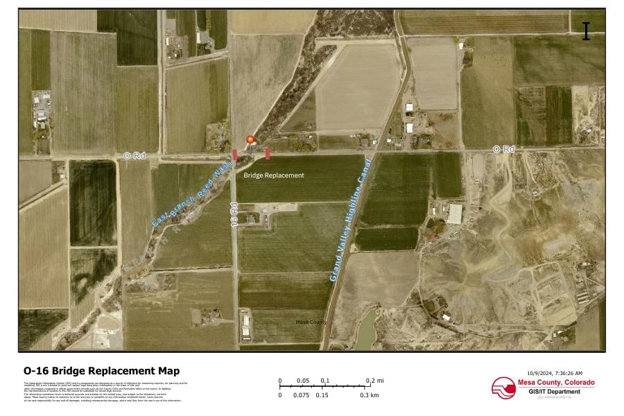 O-16 Bridge Replacement map showing the area of a bridge replacement project in Mesa County, CO. 