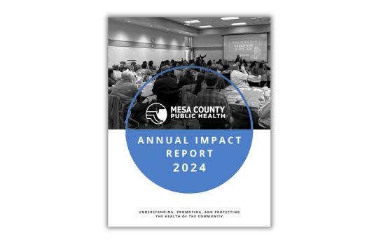 Image of report cover that shows a picture of a staff meeting at the top. Title is Mesa County Public Health Annual Impact Report 2024.