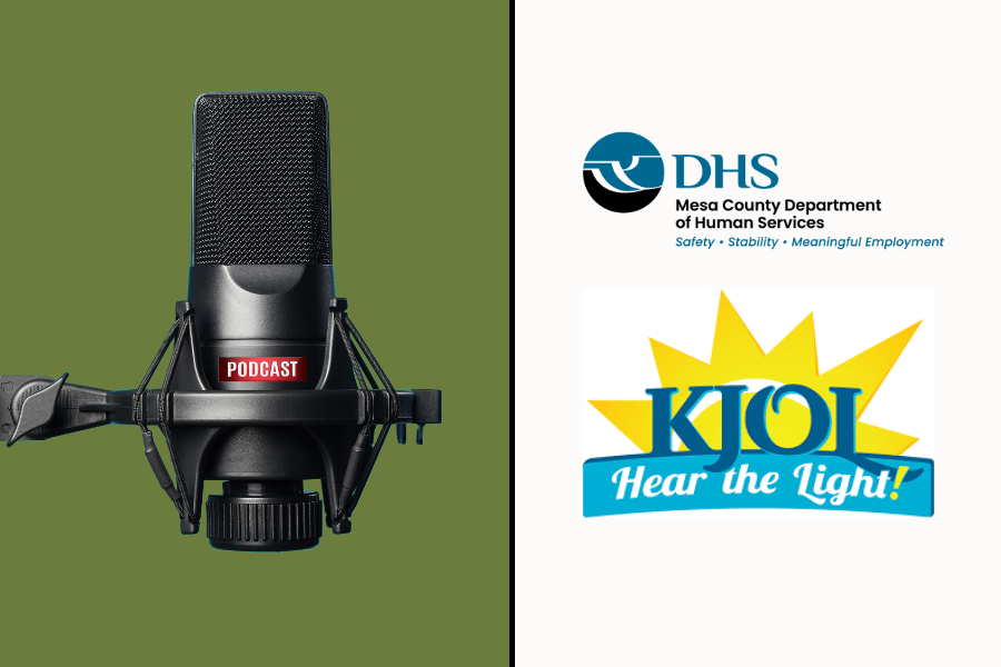 KJOL and MCDHS logo with a microphone.