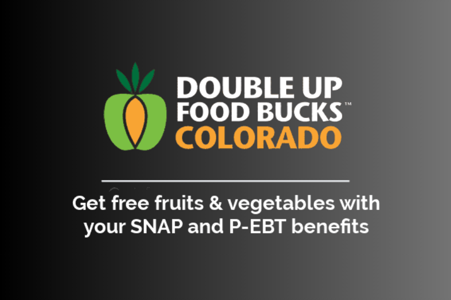 Double Up Food Bucks Colorado on black background.