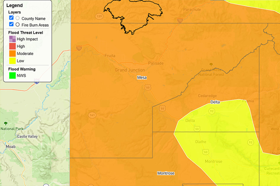 Map of Colorado County flood risks on the Western Slope.