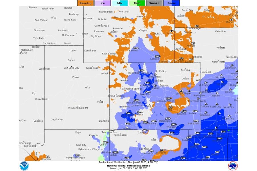A graphical forecast of precipitation for Colorado. 