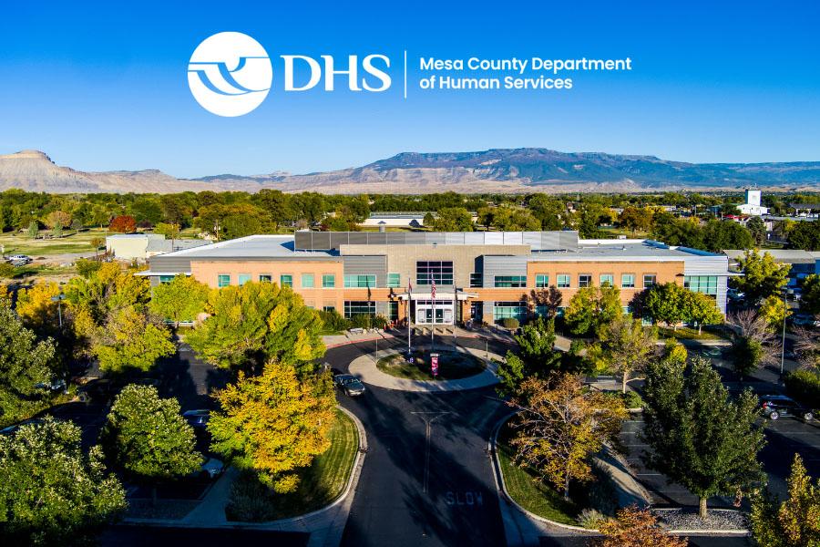 Human Services building from above with logo.