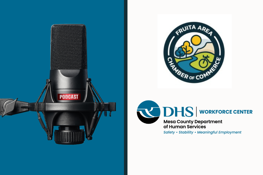 Fruita Chamber and WFC logo with podcasting microphone.