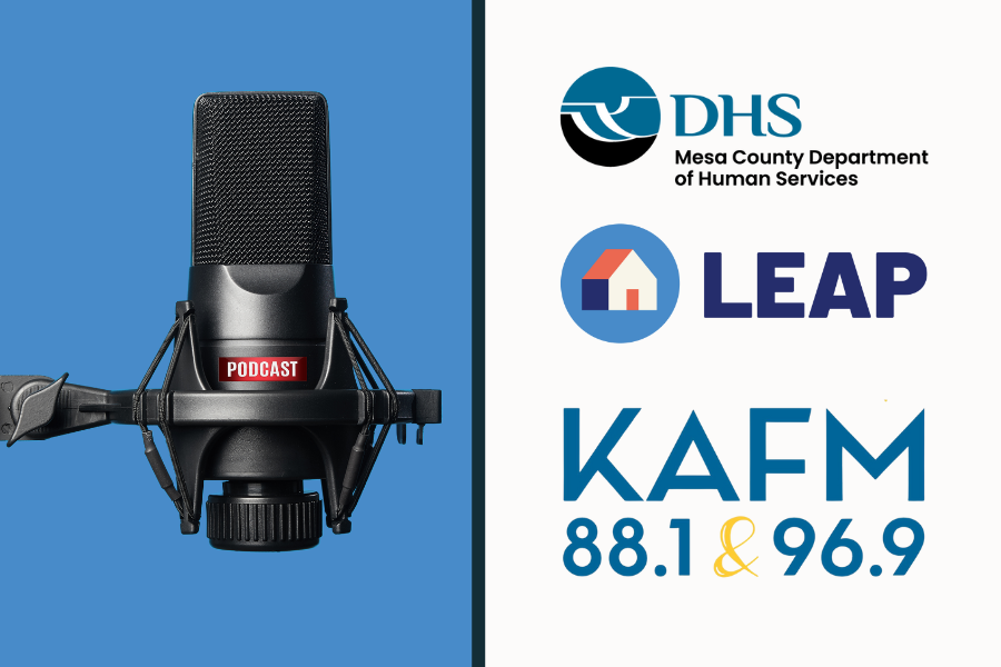 KAFM, DHS & LEAP logo with image of microphone
