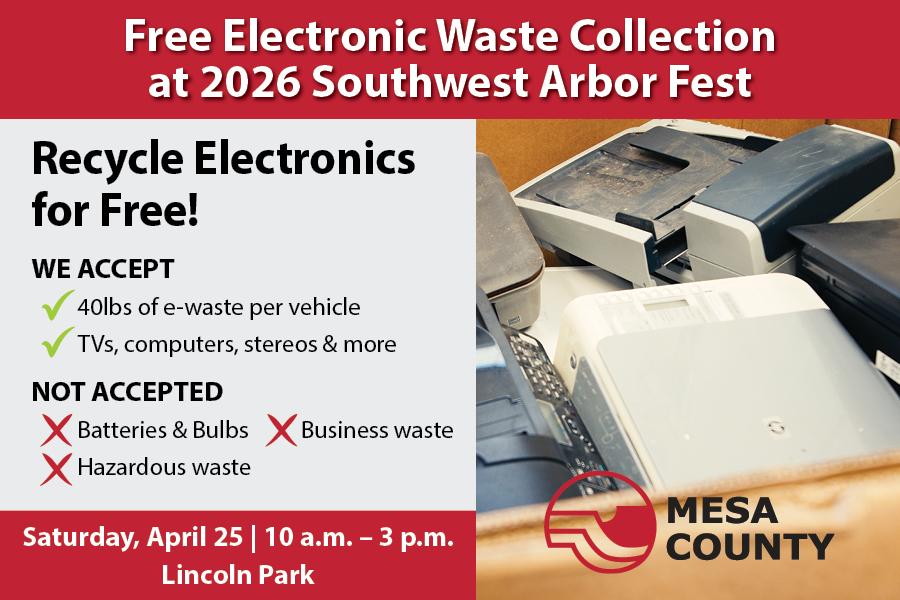 Free e-waste recycling April 25, 10 a.m.–3 p.m. at Lincoln Park. Up to 40 lbs per vehicle. TVs, computers accepted; no batteries.